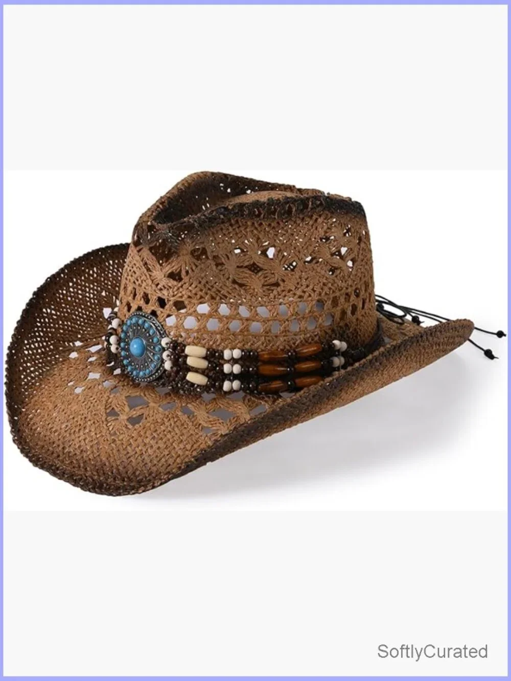 Straw Cowboy Hat with Wide Brim - Medium Size for Adults Summer Western Hat - Picture 1 of 7